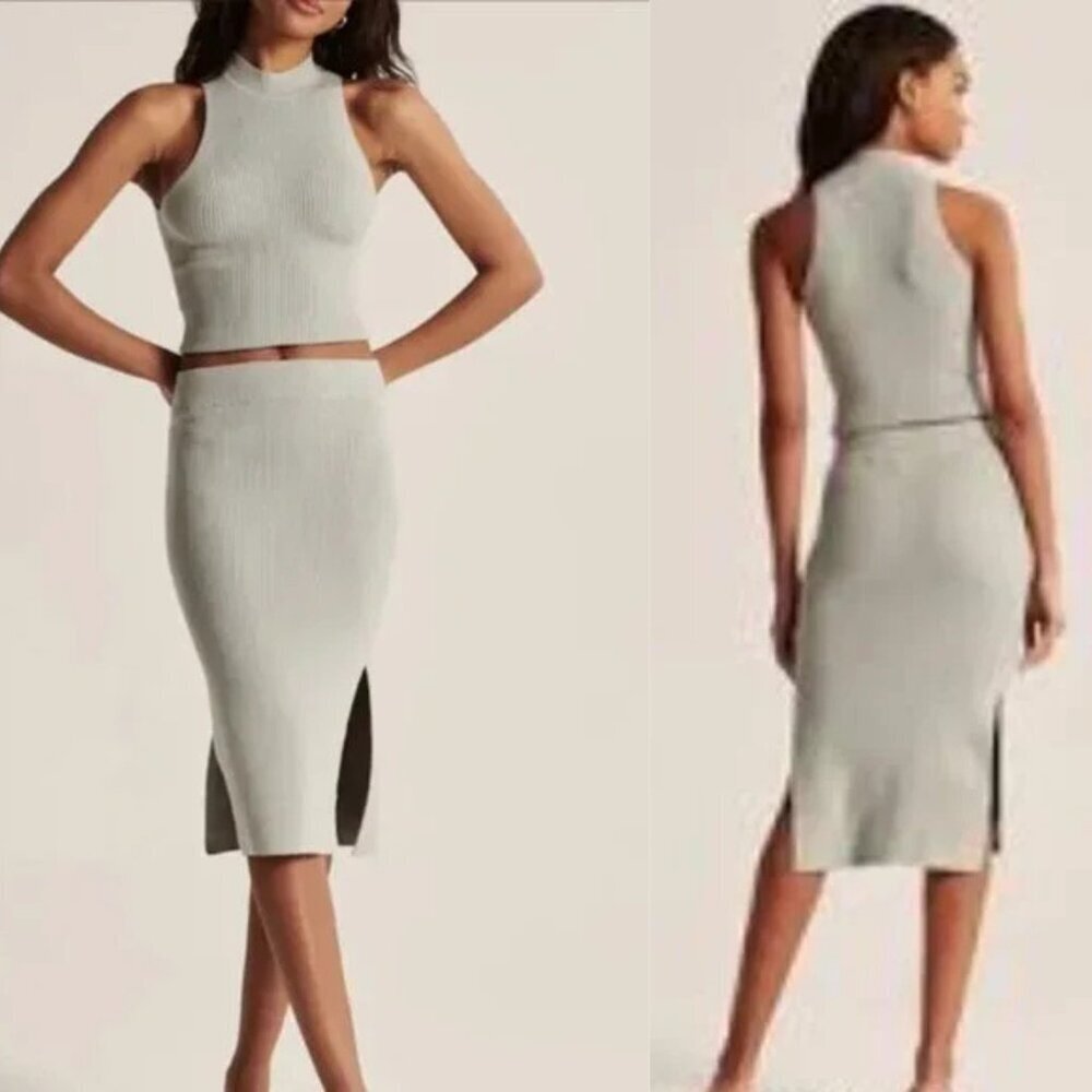 Abercrombie & Fitch Light Gray Ribbed Midi Skirt